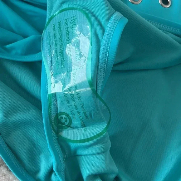 MICHAEL KORS Zip Front Bandeau Kyoto Stripe Turquoise Top and High Waist Bottom - Picture 8 of 10